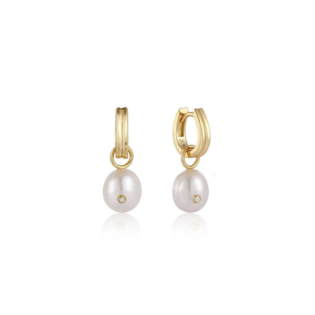 Ania Haie Gold Pearl Drop Sparkle Huggie Hoop Earrings Earrings Ania Haie   