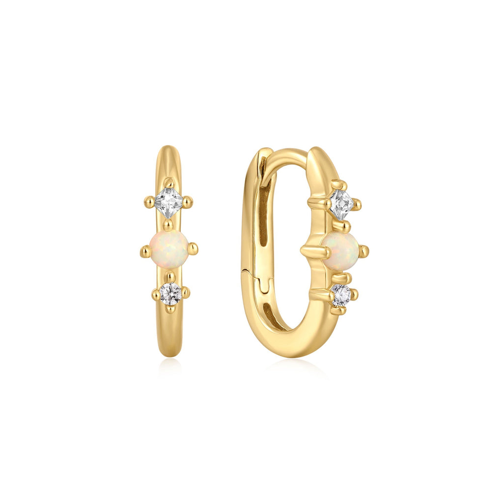 Gold Kyoto Opal Oval Huggie Hoop Earrings Earrings Ania Haie   