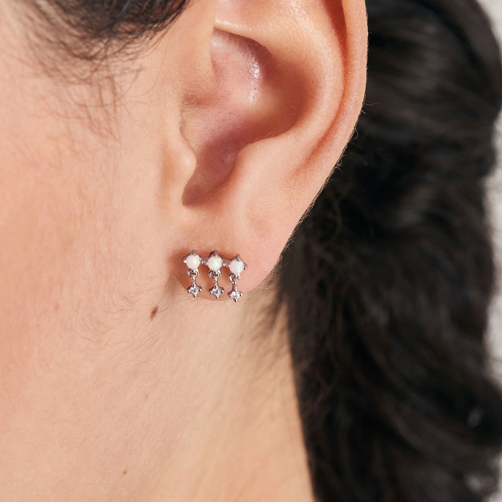 Silver Kyoto Opal Drop Sparkle Barbell Single Earring Earring Ania Haie   