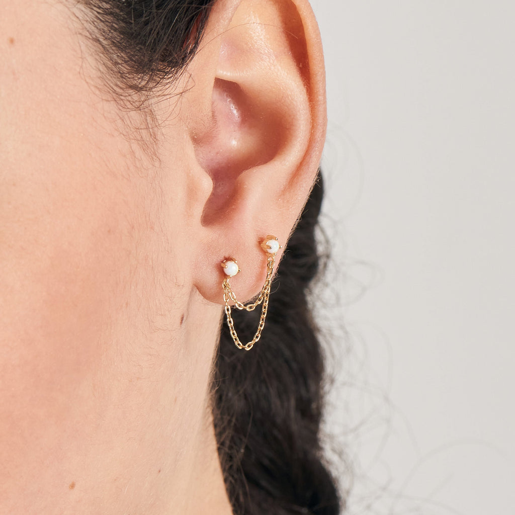 Gold Kyoto Opal Drop Chain Barbell Single Earring Earring Ania Haie   