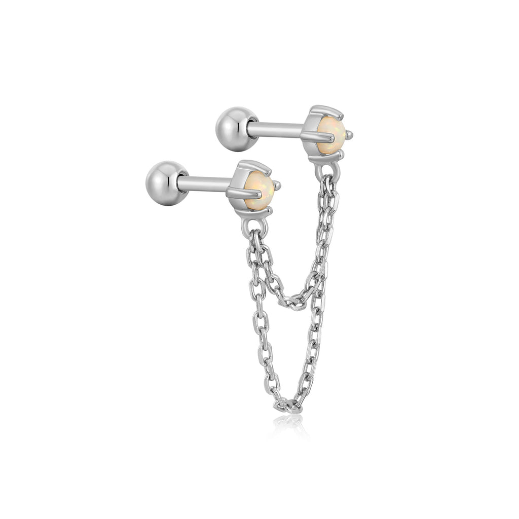 Silver Kyoto Opal Drop Chain Barbell Single Earring Earring Ania Haie   