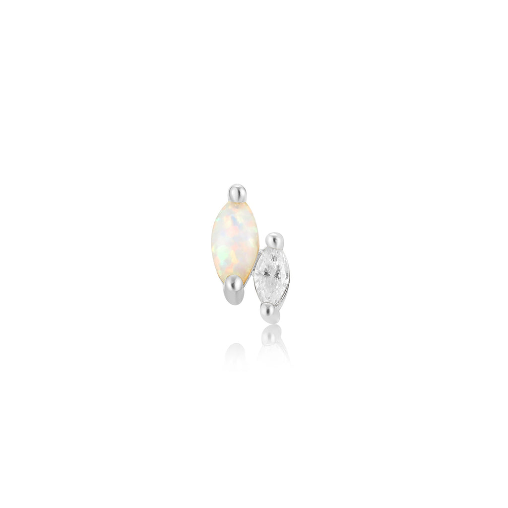Silver Kyoto Opal and Sparkle Marquise Barbell Single Earring Earring Ania Haie   
