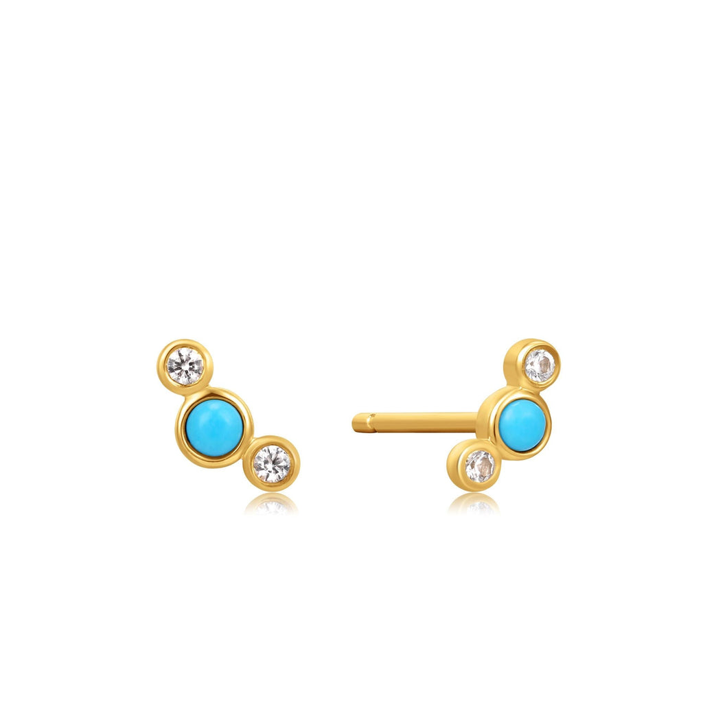 Ania Haie 14kt Gold Turquoise Cabochon and White Sapphire Stud Earrings earrings Ania Haie   