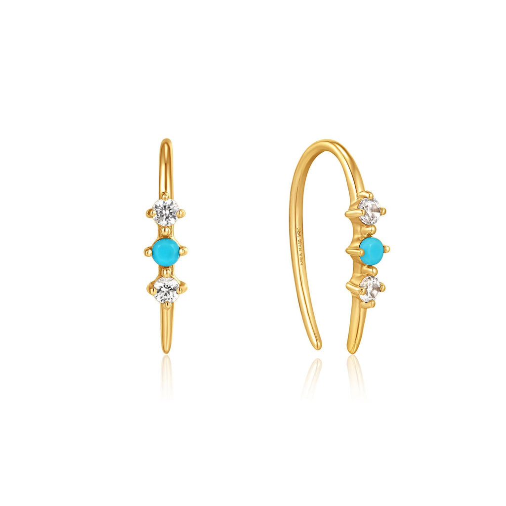 Ania Haie 14kt Gold Turquoise Cabochon and White Sapphire Hook Earrings earrings Ania Haie   