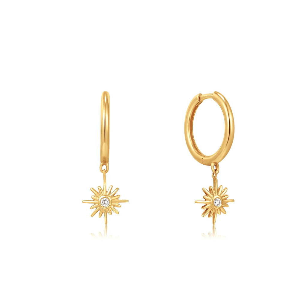 Ania Haie 14kt Gold Natural Diamond Sunburst Huggie Hoop Earrings earrings Ania Haie   