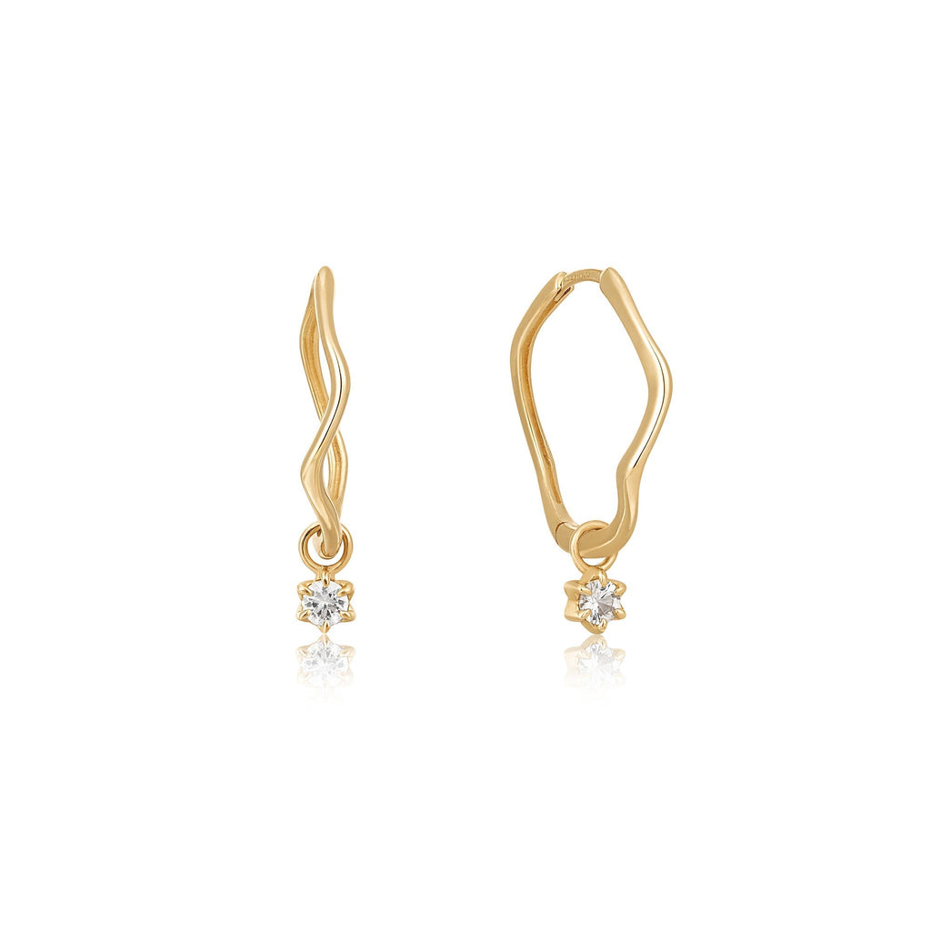 Ania Haie 14kt Gold White Sapphire Drop Mini Wave Hoop Earrings Earrings Ania Haie   