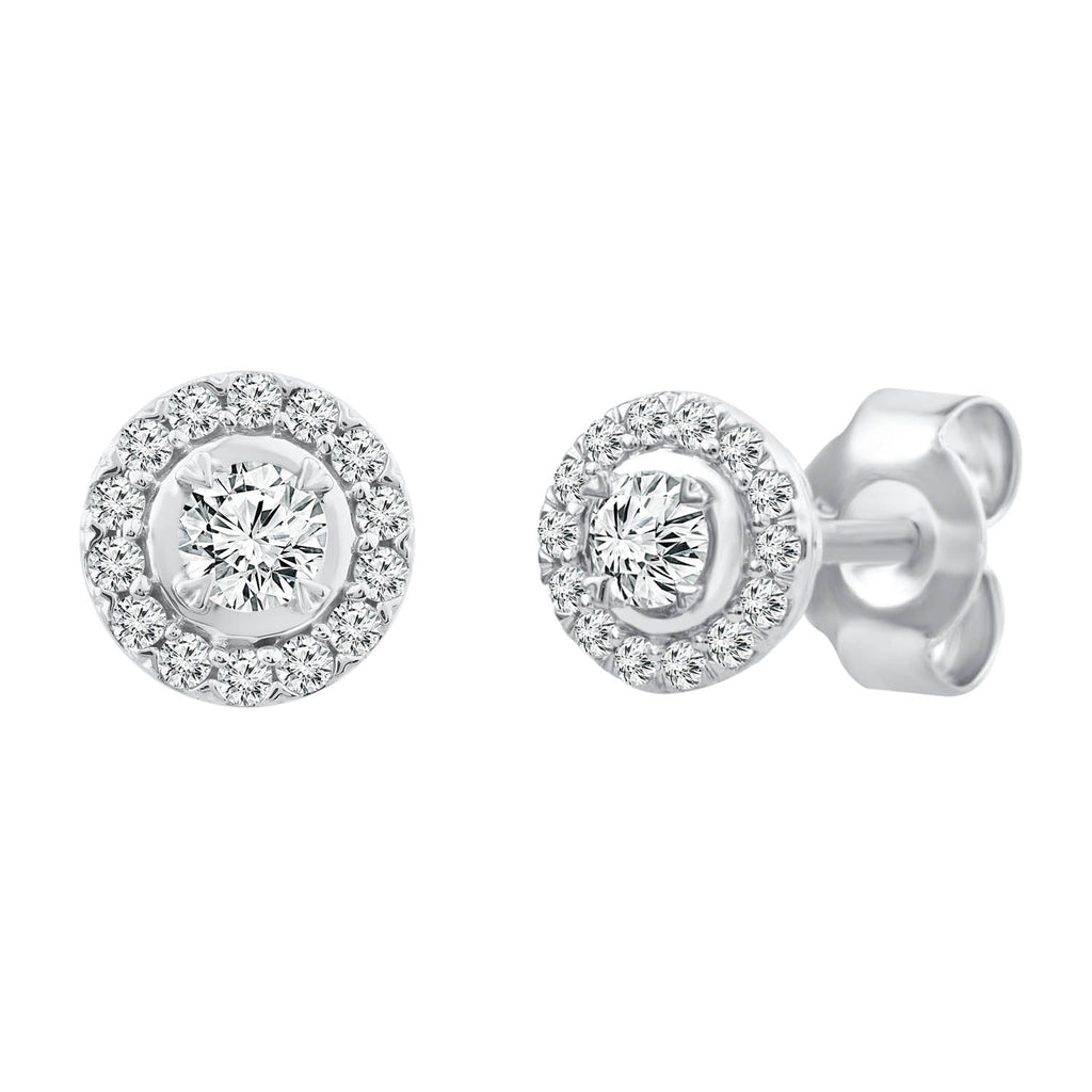 Halo Stud Earrings with 0.25ct Diamonds in 9K White Gold - EF-5120-W Earrings Boutique Diamond Jewellery   