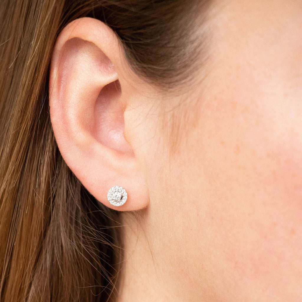 Halo Stud Earrings with 0.25ct Diamonds in 9K White Gold - EF-5120-W Earrings Boutique Diamond Jewellery   