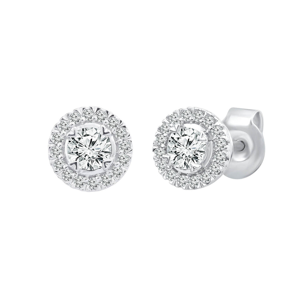 Halo Stud Earrings with 0.50ct Diamonds in 9K White Gold - EF-5121-W Earrings Boutique Diamond Jewellery   