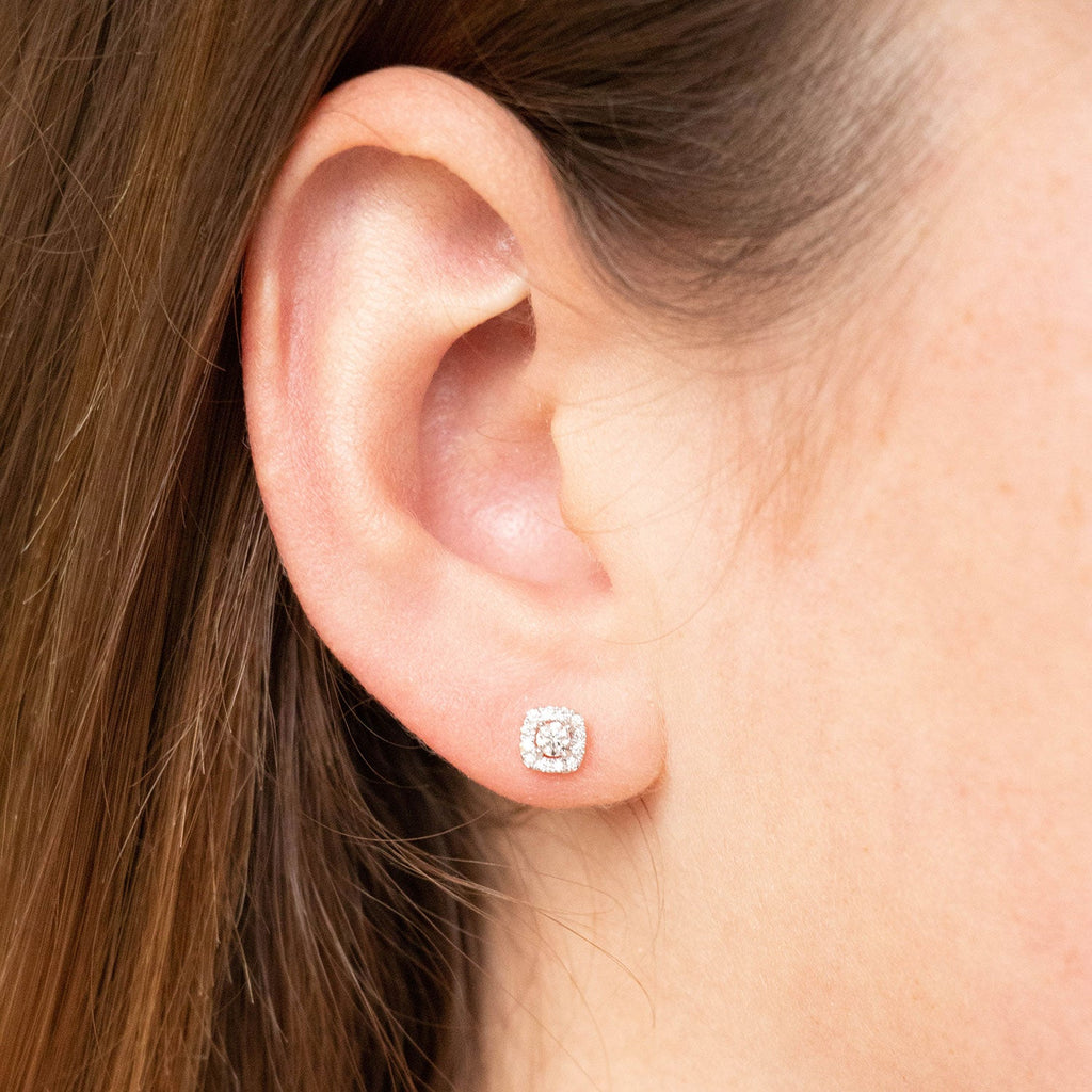 Halo Stud Earrings with 0.25ct Diamonds in 9K White Gold - EF-6177-W Earrings Boutique Diamond Jewellery   