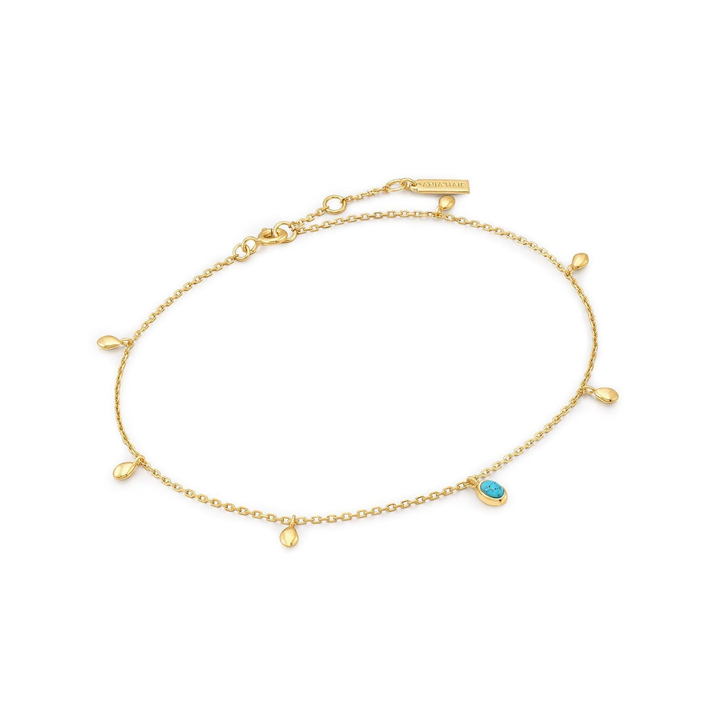 Ania Haie Gold Turquoise Drop Pendant Anklet Anklets Ania Haie   