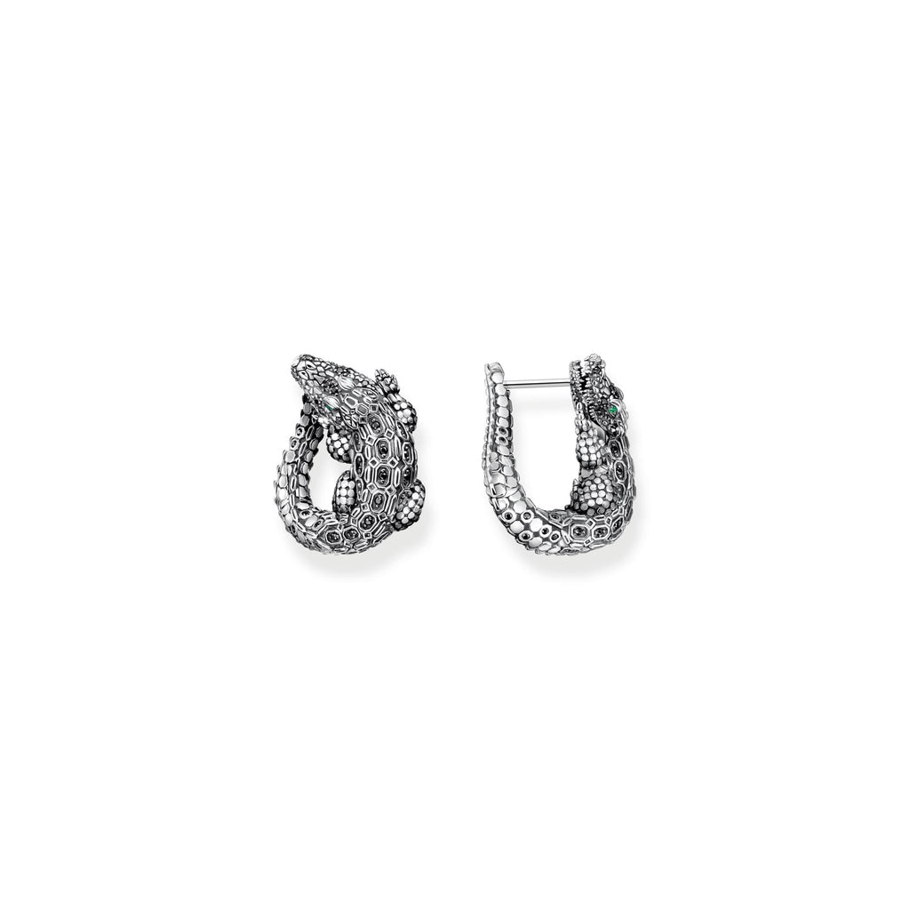THOMAS SABO Hoop Earrings Crocodile with Stones Silver Blackened Hoop Earrings Thomas Sabo   