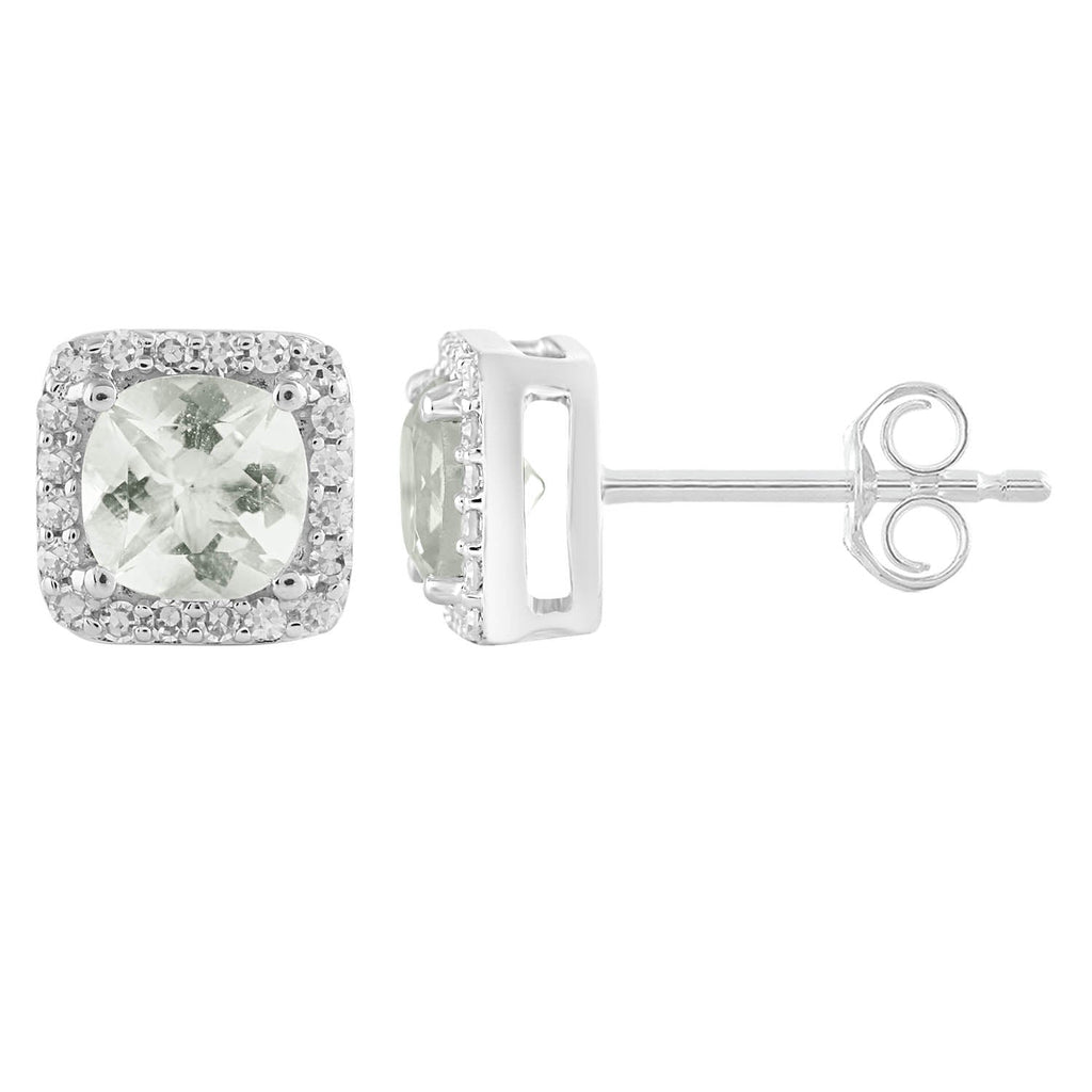 Green Amethyst Earrings with 0.15ct Diamonds in 9K White Gold Earrings Boutique Diamond Jewellery   