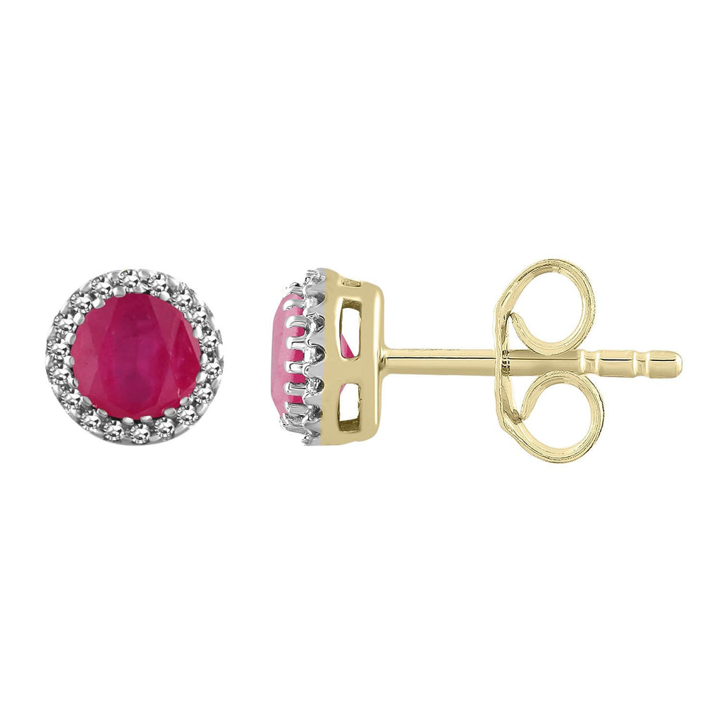 Ruby Earrings with 0.05ct Diamonds in 9K Yellow Gold Earrings Boutique Diamond Jewellery   