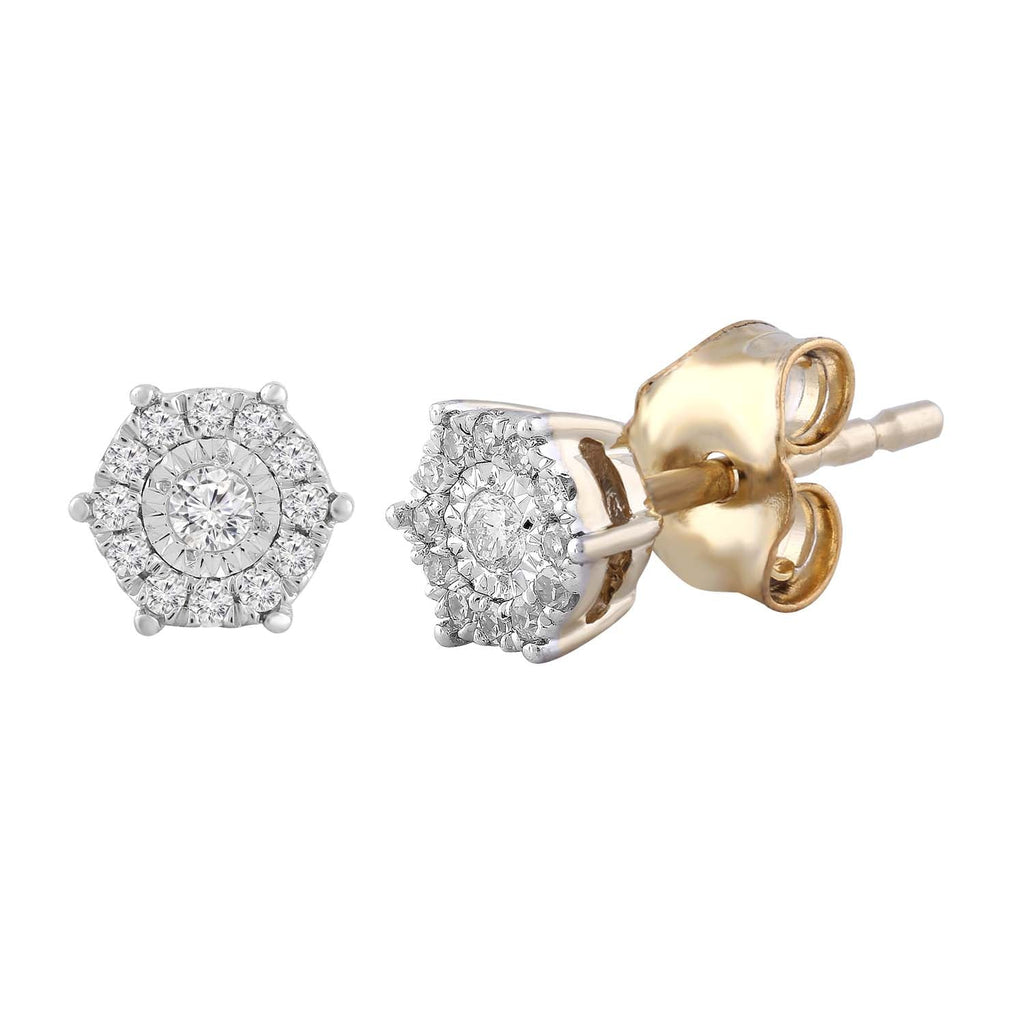 Cluster Stud Earrings with 0.10ct Diamond in 9K Yellow Gold Earrings Boutique Diamond Jewellery   