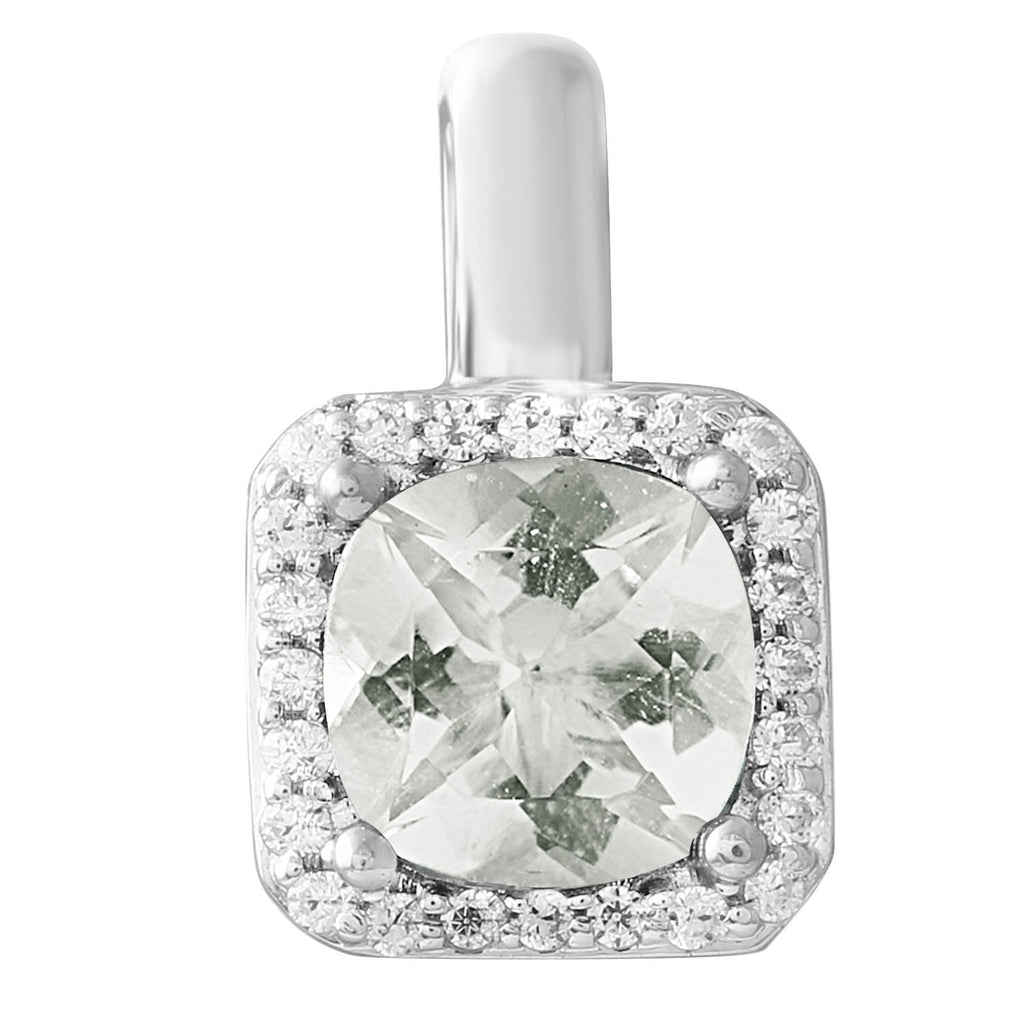 Green Amethyst Pendant with 0.08ct Diamonds in 9K White Gold Pendant Boutique Diamond Jewellery   