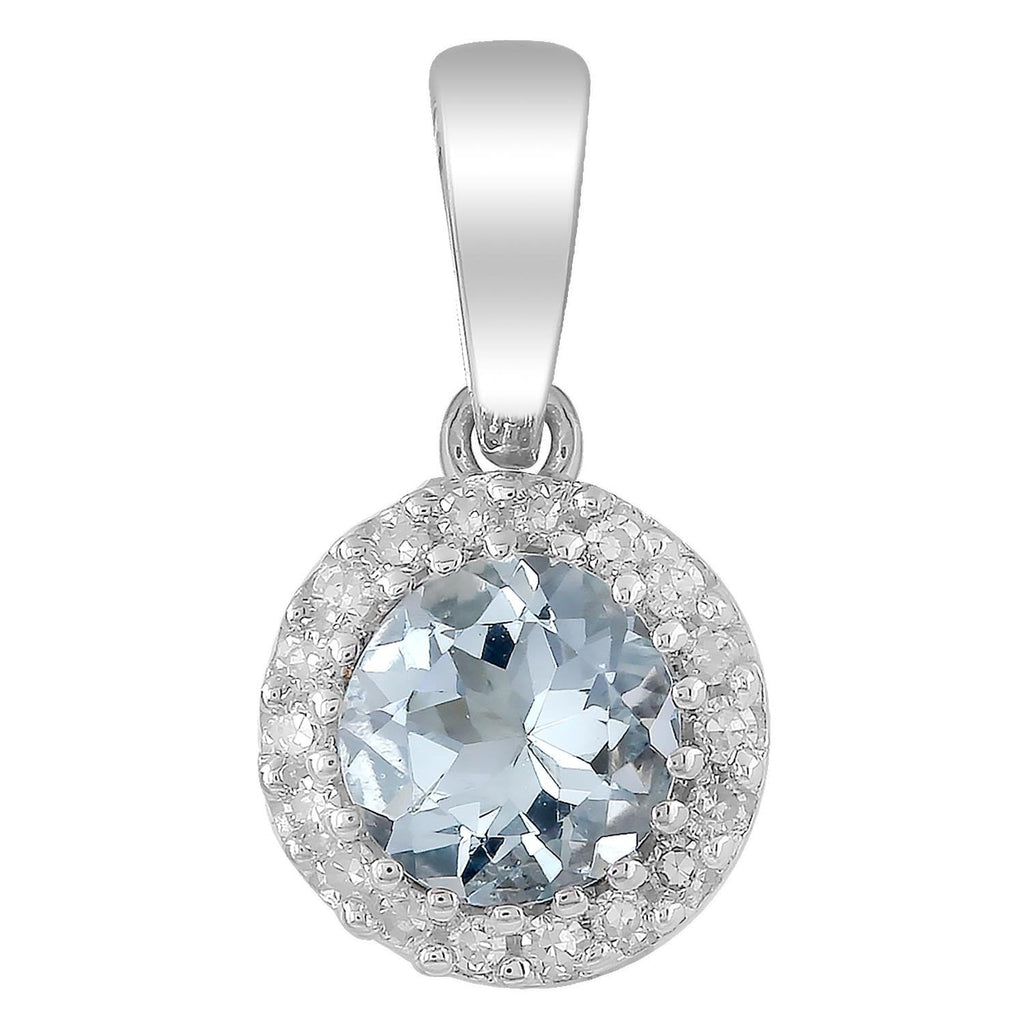 Aquamarine Pendant with 0.03ct Diamonds in 9K White Gold Pendant Boutique Diamond Jewellery   