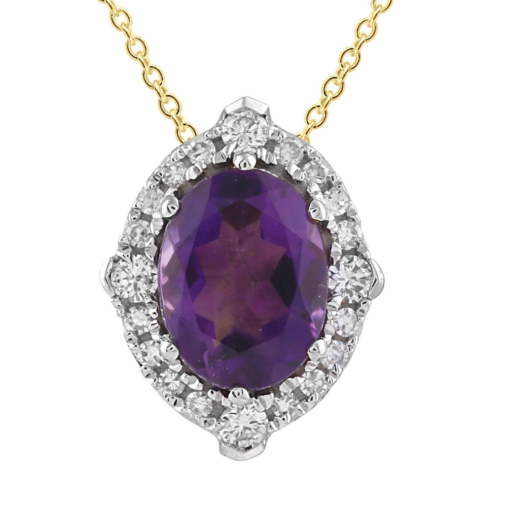 Amethyst Necklace with 0.15ct Diamonds in 9K Yellow Gold Necklace Boutique Diamond Jewellery   