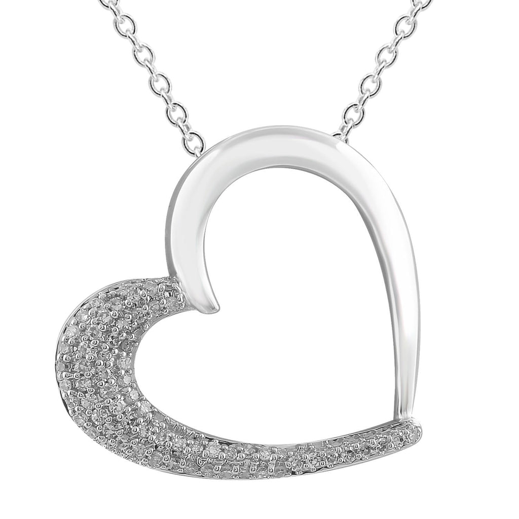 Heart Pendant with 0.12ct Diamonds in 9K White Gold Necklace Boutique Diamond Jewellery   