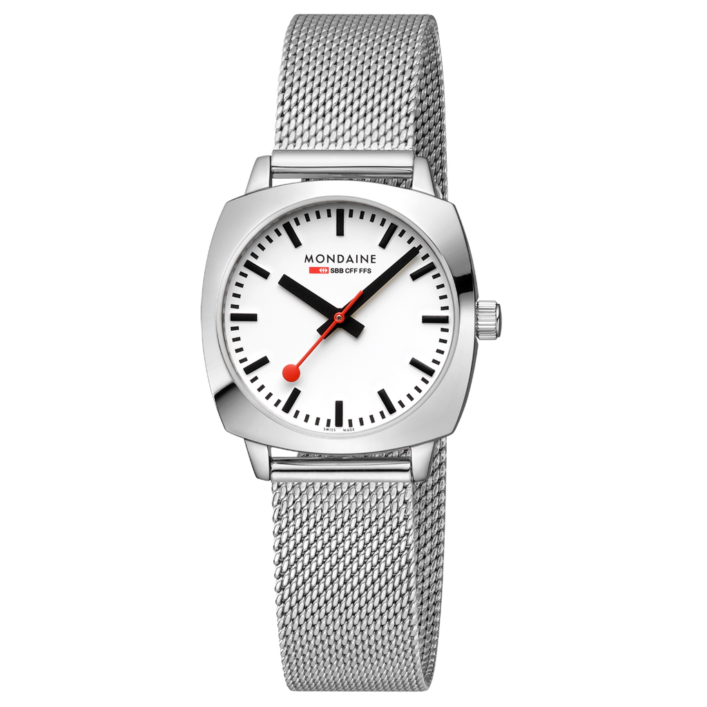 Mondaine Official Swiss Railways Petite Cushion 31mm Stainless Steel Watch Watches Mondaine 31mm Silver Stainless Steel