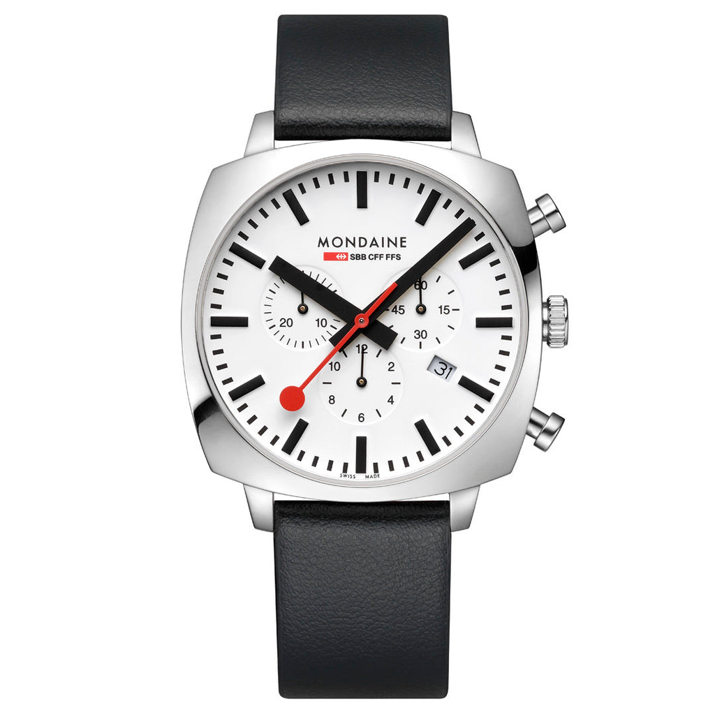 Mondaine Official Swiss Railways Grand Cushion 41mm Vegan Grape Leather Watch Set Watches Mondaine   
