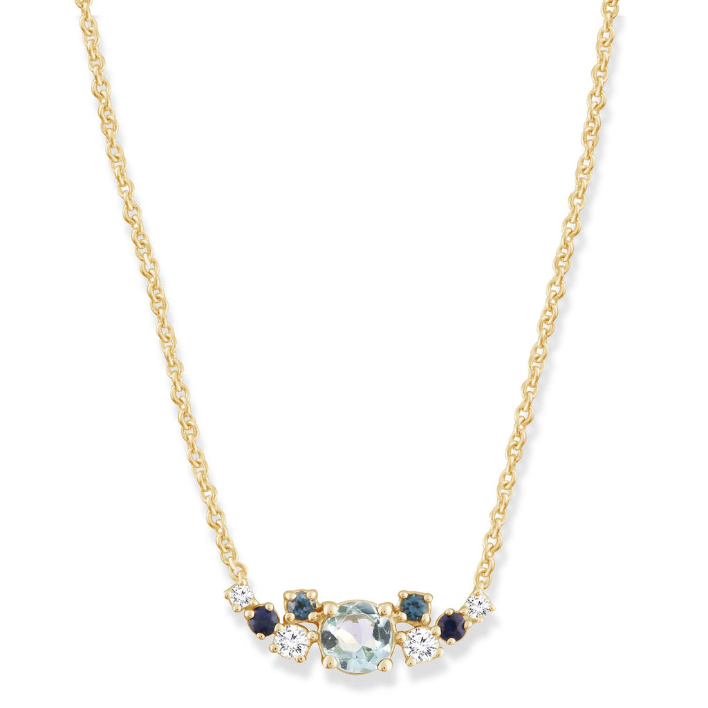 Diamond and Aquamarine Necklace with 0.08ct Diamonds in 9K Yellow Gold Necklace Boutique Diamond Jewellery   