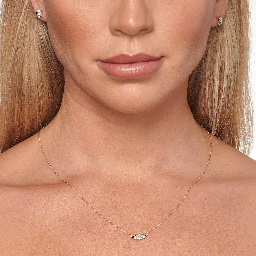 Diamond and Aquamarine Necklace with 0.08ct Diamonds in 9K Yellow Gold Necklace Boutique Diamond Jewellery   