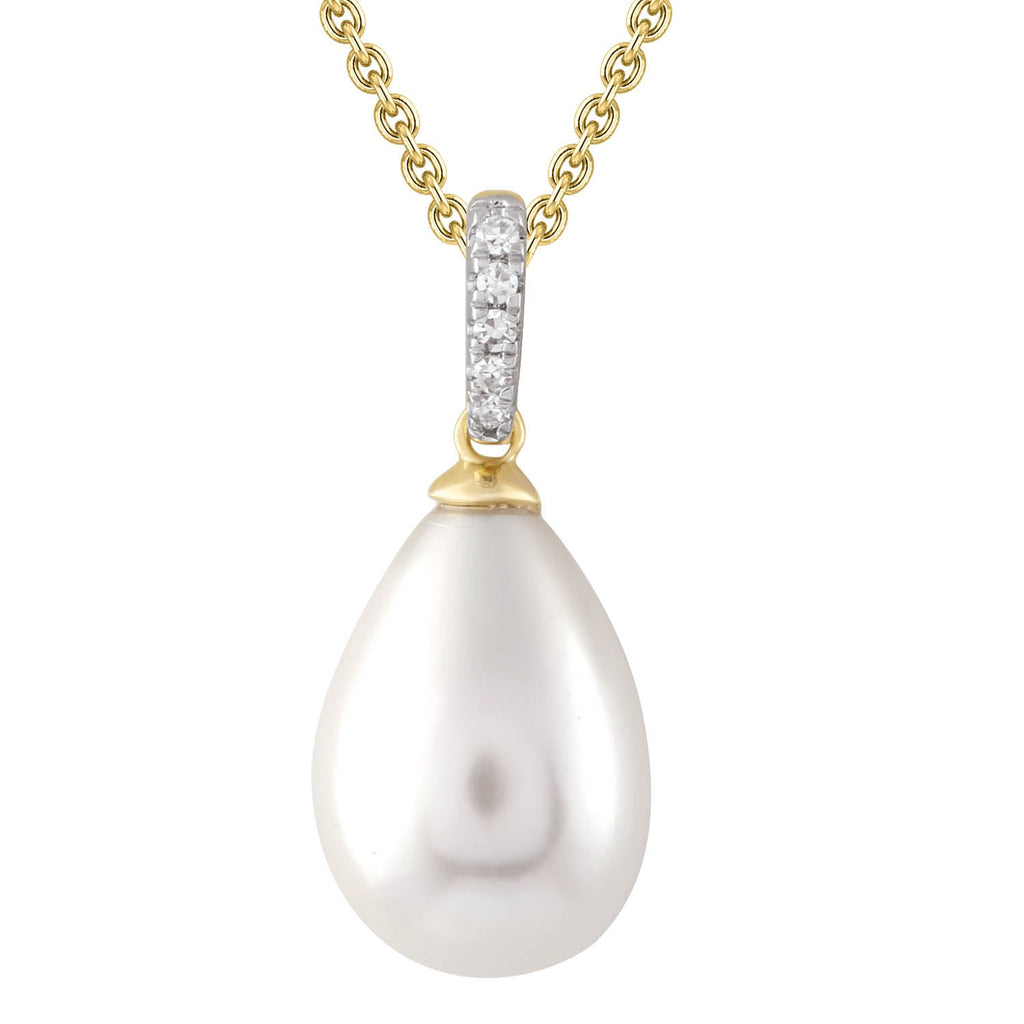 Diamond Pearl Necklace with 0.02ct Diamonds in 9K Yellow Gold - N-20566-002-Y Necklace Boutique Diamond Jewellery   