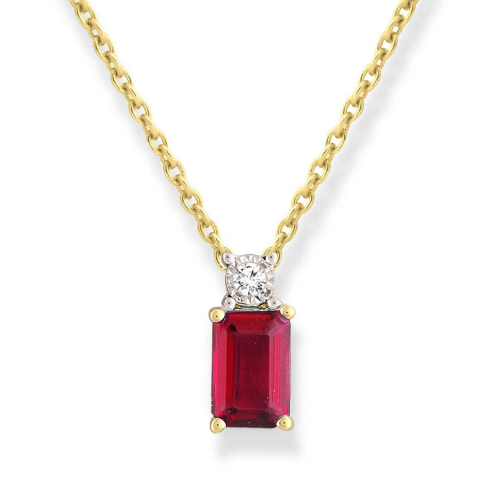 Diamond and Ruby Necklace with 0.02ct Diamonds in 9K Yellow Gold Necklace Boutique Diamond Jewellery   