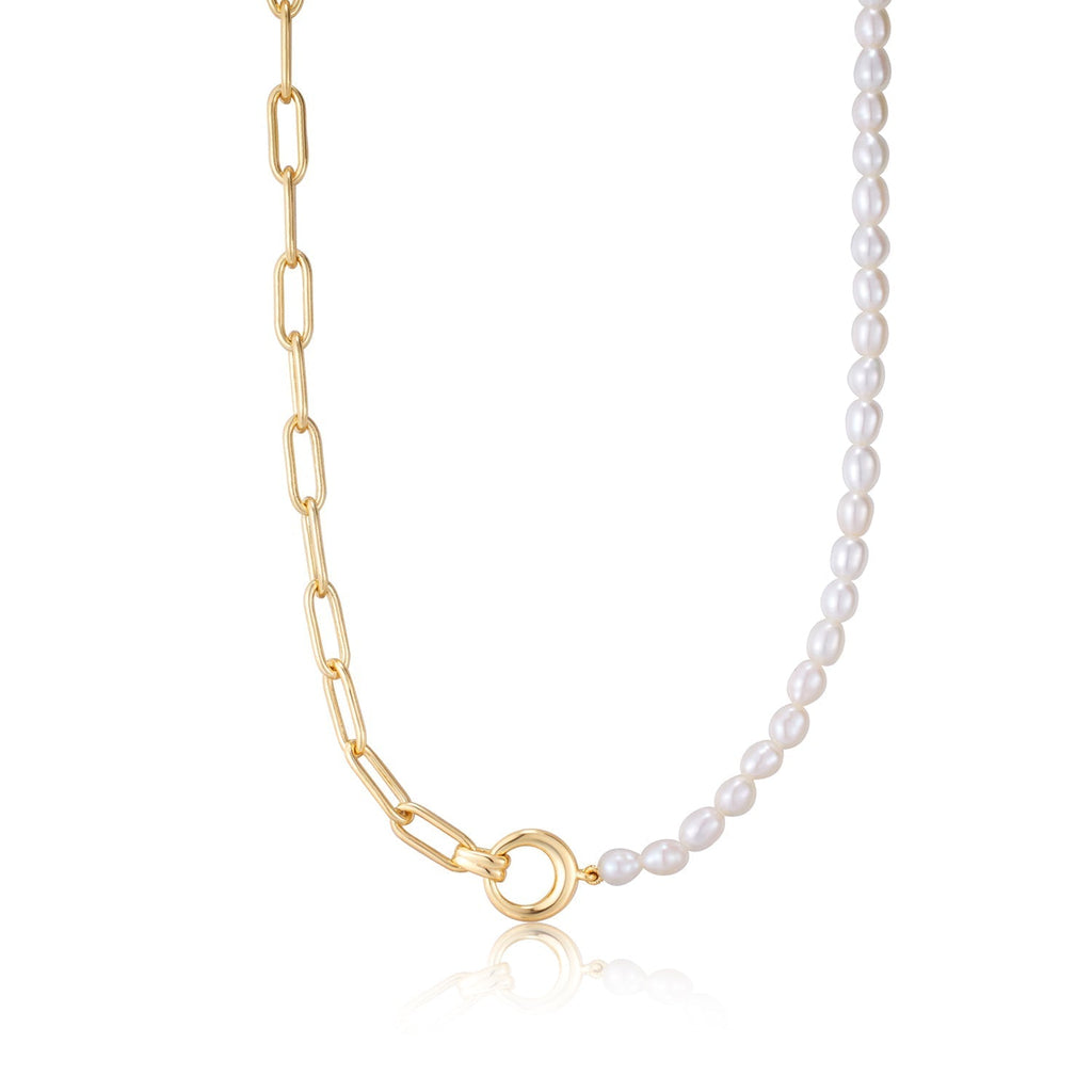 Ania Haie Gold Pearl Chunky Link Chain Necklace Necklaces Ania Haie   