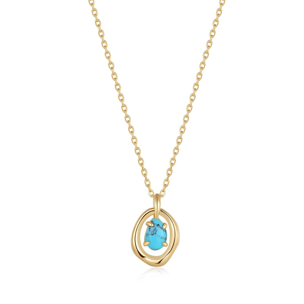 Ania Haie Gold Turquoise Wave Circle Pendant Necklace Necklaces Ania Haie   