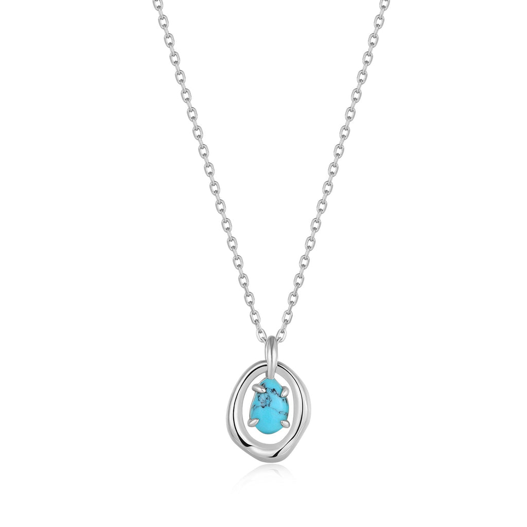 Ania Haie Silver Turquoise Wave Circle Pendant Necklace Necklaces Ania Haie   