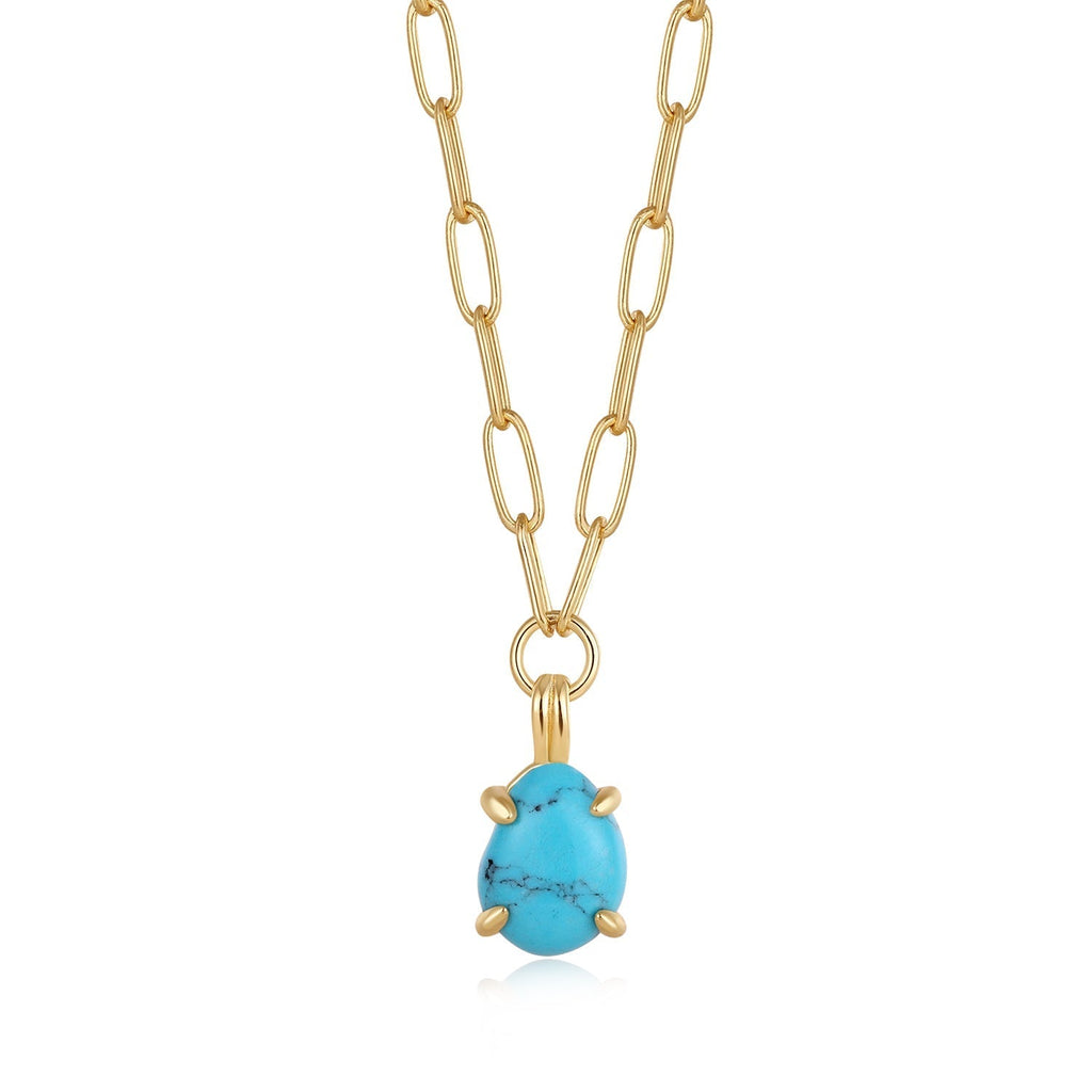 Ania Haie Gold Turquoise Chunky Chain Drop Pendant Necklace Necklaces Ania Haie   