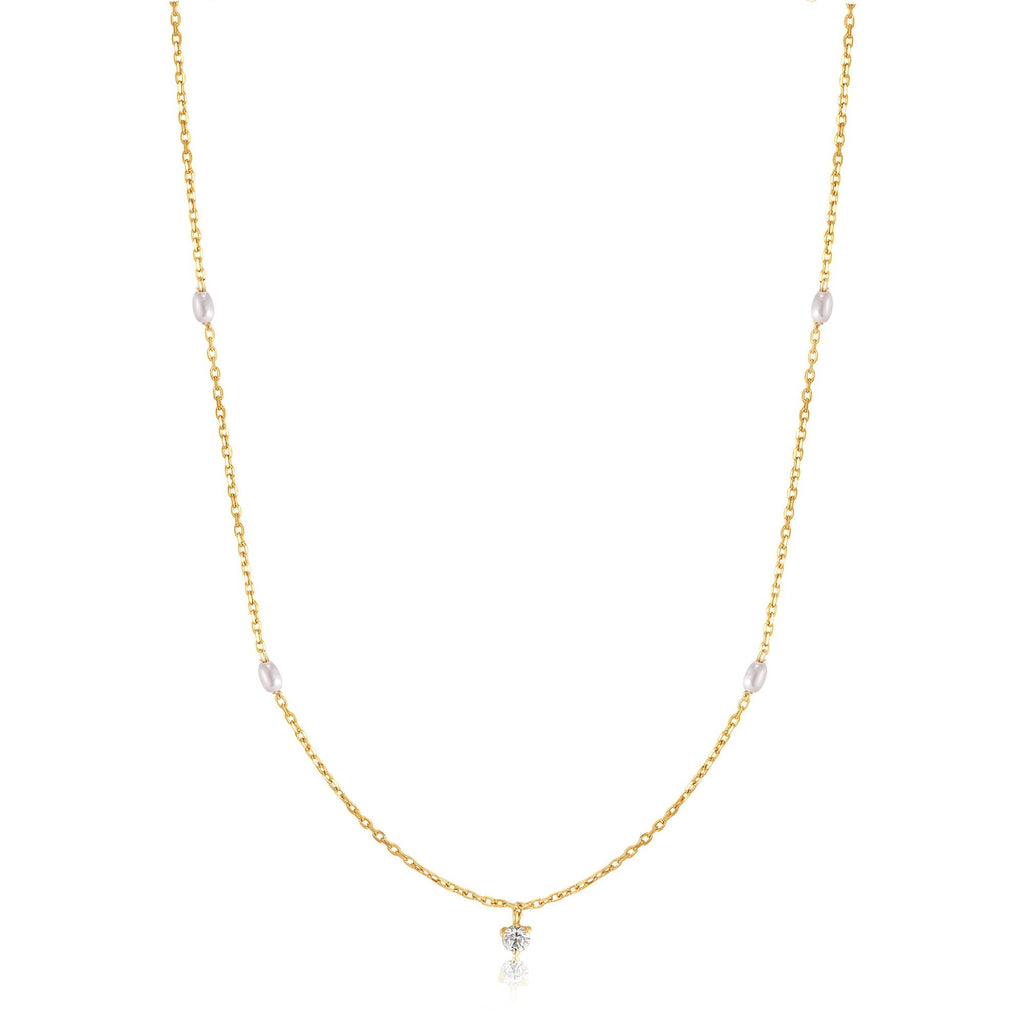 Ania Haie 14kt Gold Pearl and White Sapphire Necklace Necklaces Ania Haie   