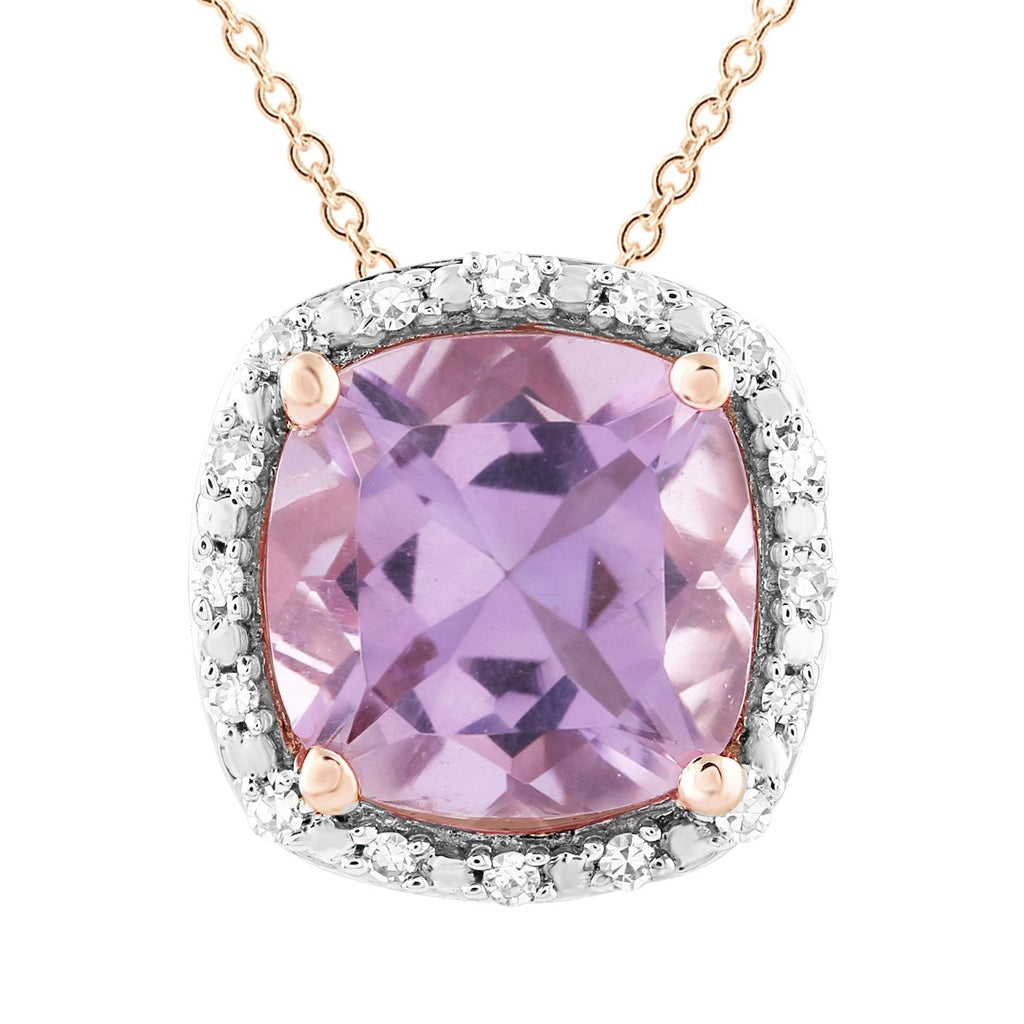 Pink Amethyst Necklace with 0.05ct Diamonds in 9K Rose Gold Necklace Boutique Diamond Jewellery   