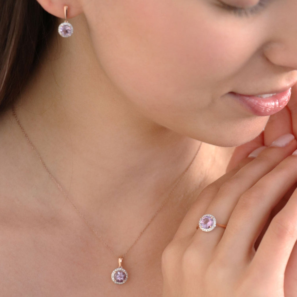 Diamond Pink Amethyst Pendant with 0.12ct Diamonds in 9K Rose Gold - P-20448PI-012-R Pendant Boutique Diamond Jewellery   
