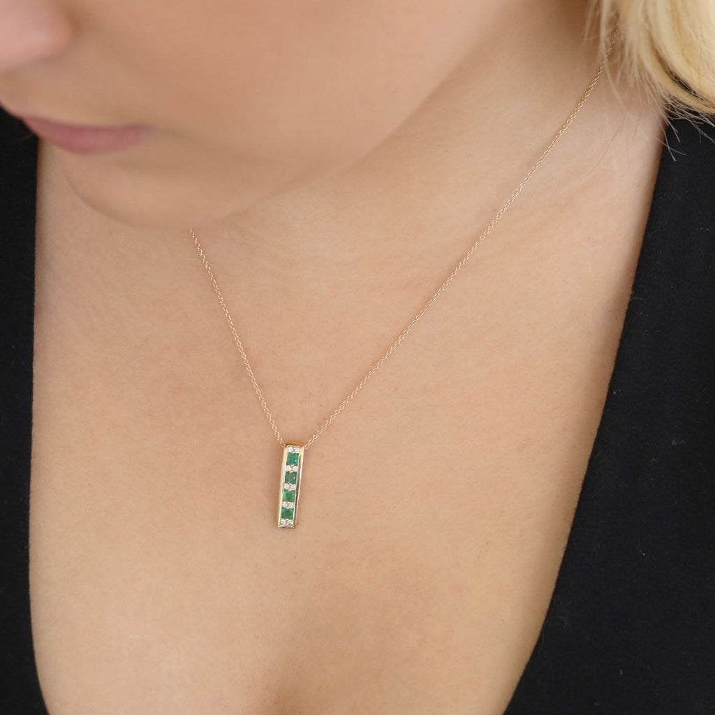 Diamond Emerald Pendant with 0.10ct Diamonds in 9K Yellow Gold Pendant Boutique Diamond Jewellery   