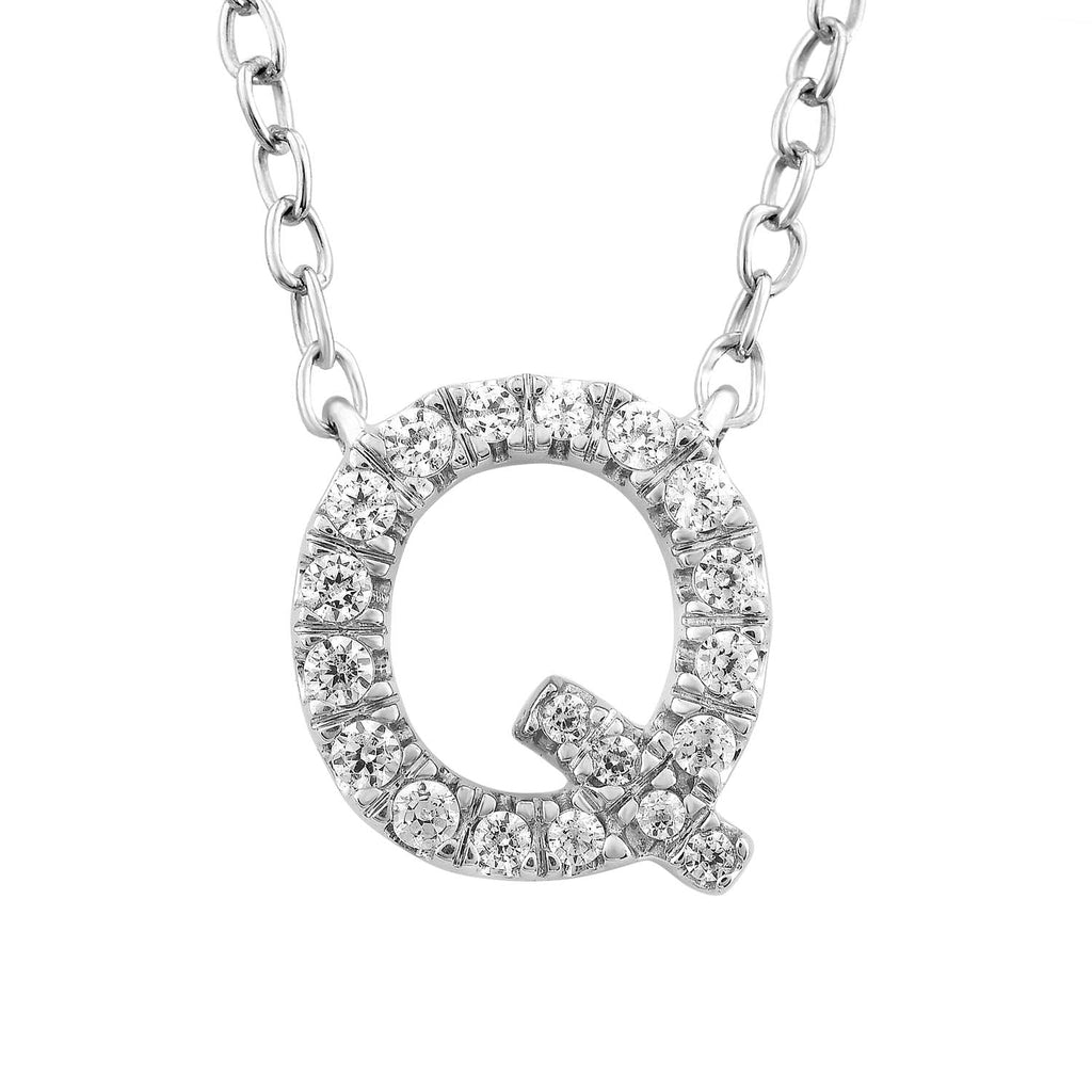 Initial 'Q' Necklace with 0.09ct Diamonds in 9K White Gold Necklace Boutique Diamond Jewellery   