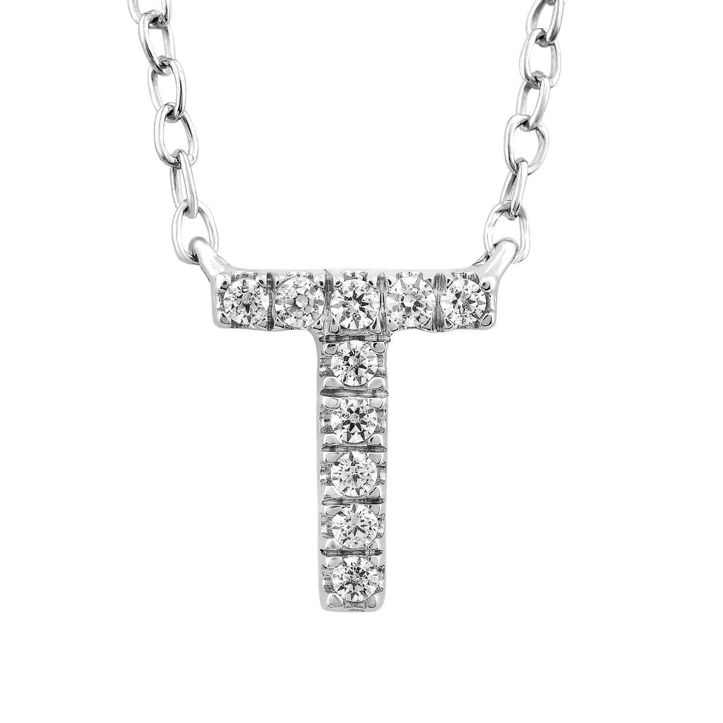 Initial 'T' Necklace with 0.06ct Diamonds in 9K White Gold Necklace Boutique Diamond Jewellery   
