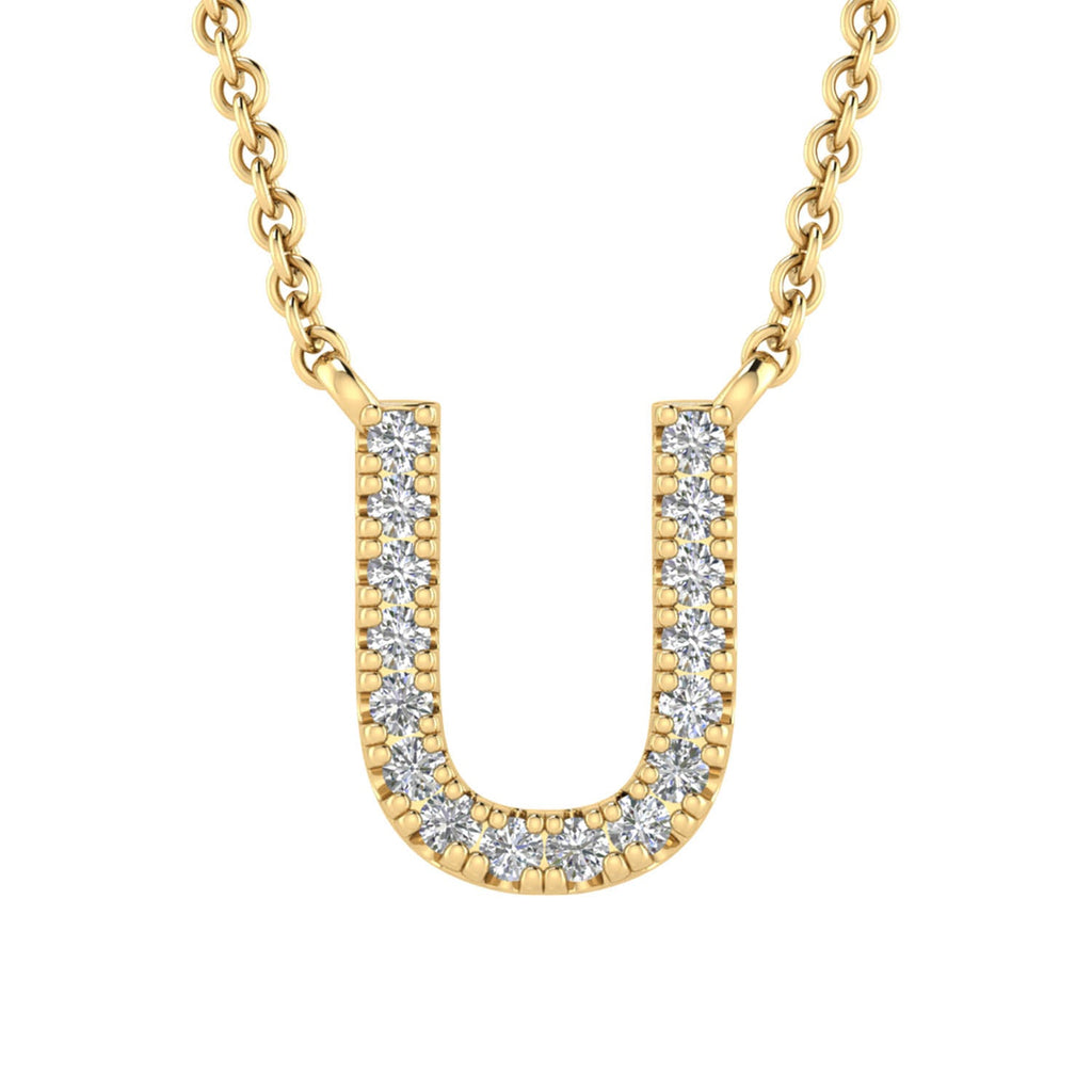 Initial 'U' Necklace with 0.06ct Diamonds in 9K Yellow Gold - PF-6283-Y Necklace Boutique Diamond Jewellery   