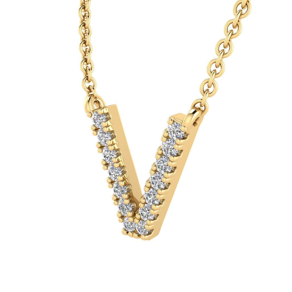 Initial 'V' Necklace with 0.06ct Diamonds in 9K Yellow Gold - PF-6284-Y Necklace Boutique Diamond Jewellery   