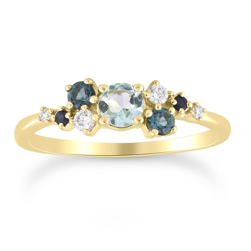 Diamond and Aquamarine Ring with 0.08ct Diamonds in 9K Yellow Gold Rings Boutique Diamond Jewellery   