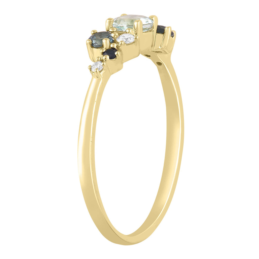 Diamond and Aquamarine Ring with 0.08ct Diamonds in 9K Yellow Gold Rings Boutique Diamond Jewellery   