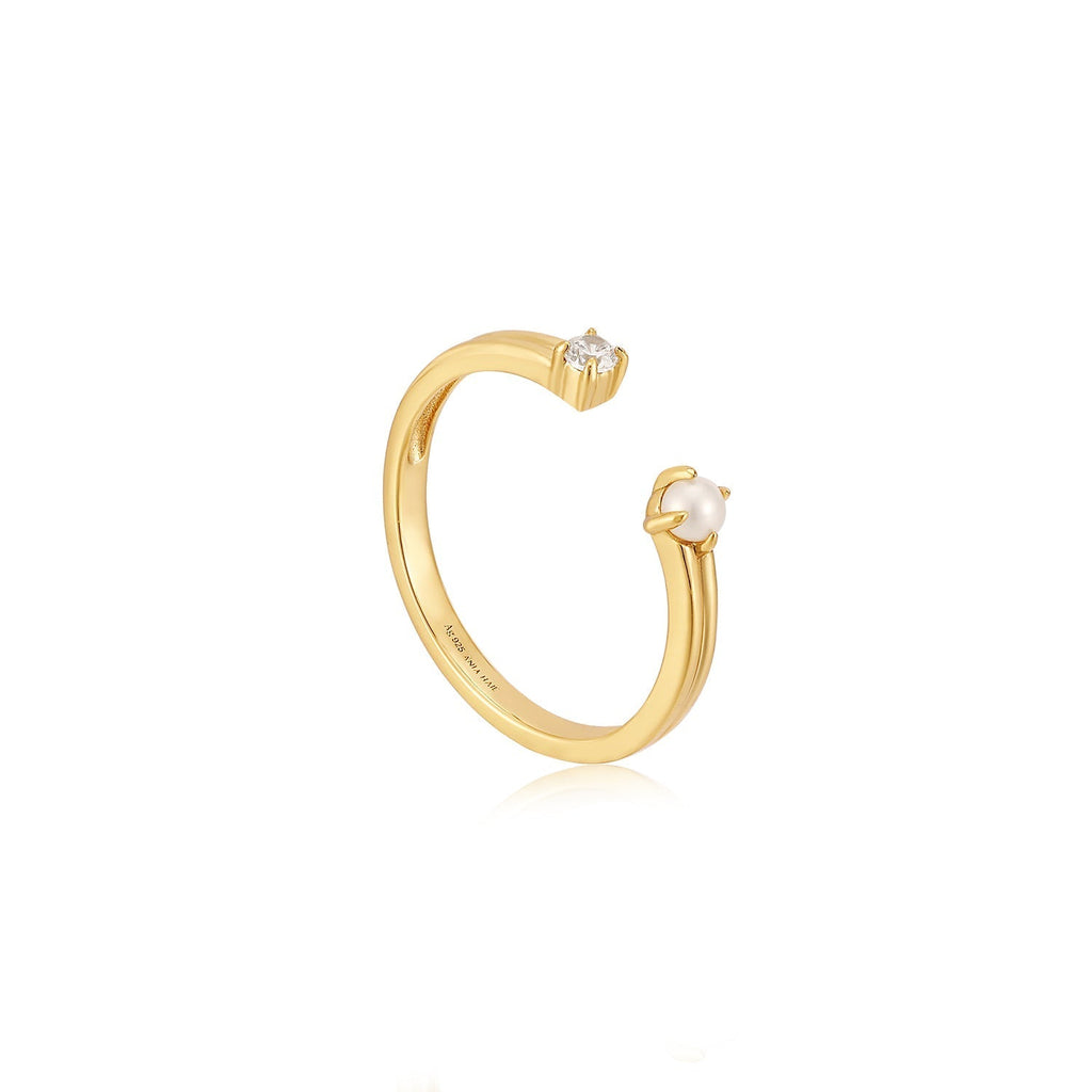 Ania Haie Gold Pearl Sparkle Adjustable Ring Rings Ania Haie   