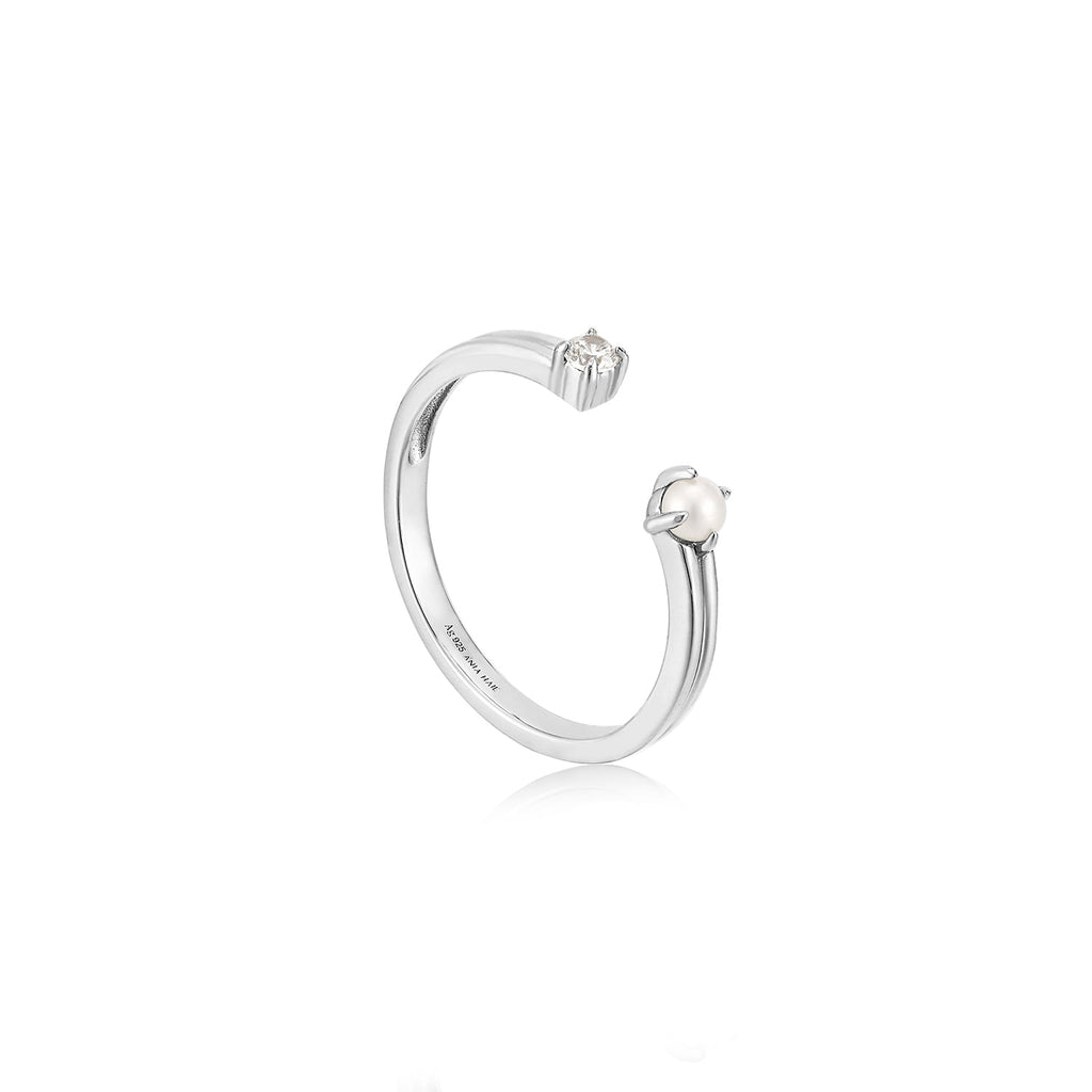 Ania Haie Silver Pearl Sparkle Adjustable Ring Rings Ania Haie   