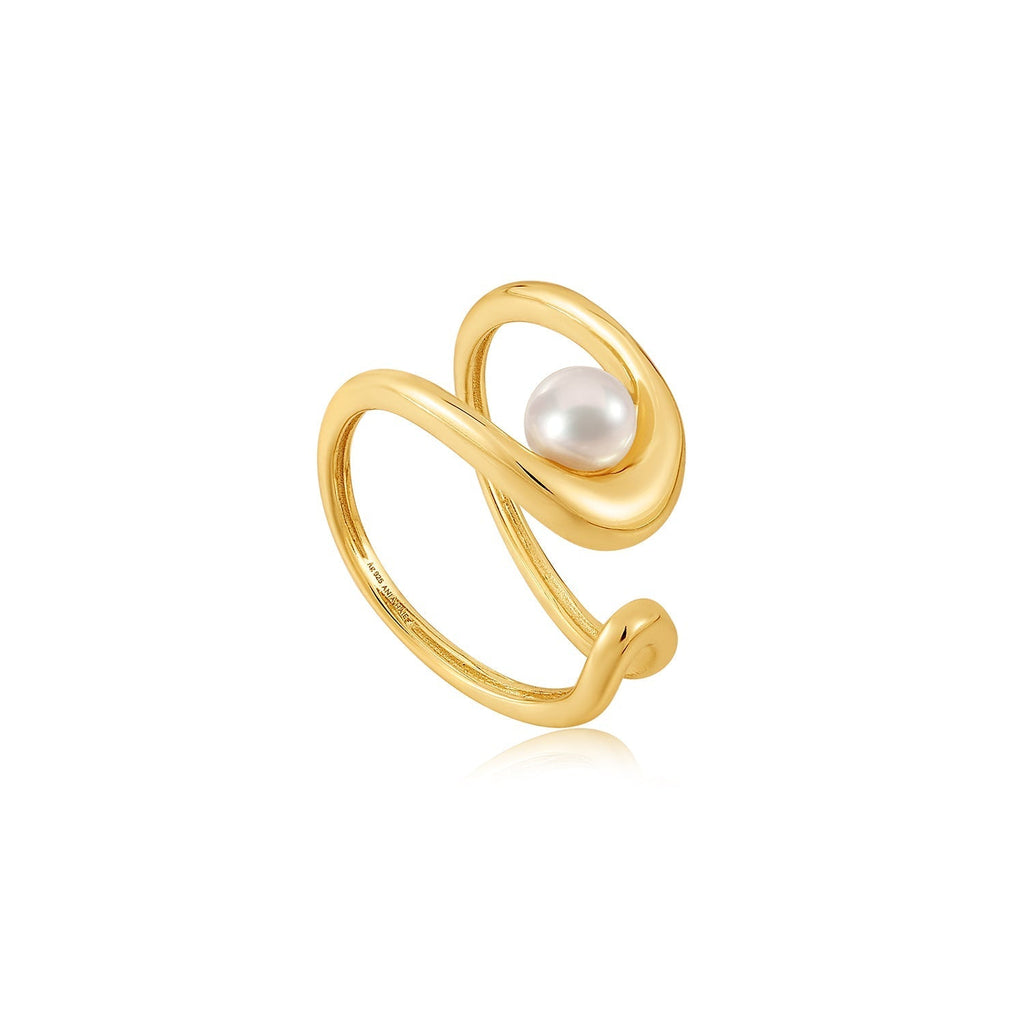 Ania Haie Gold Pearl Sculpted Adjustable Ring Rings Ania Haie   