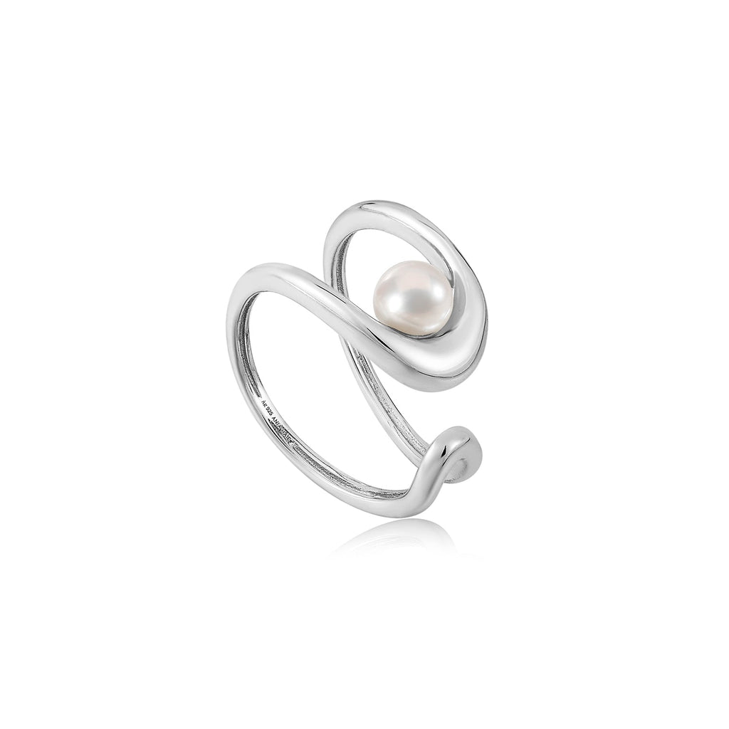 Ania Haie Silver Pearl Sculpted Adjustable Ring Rings Ania Haie   