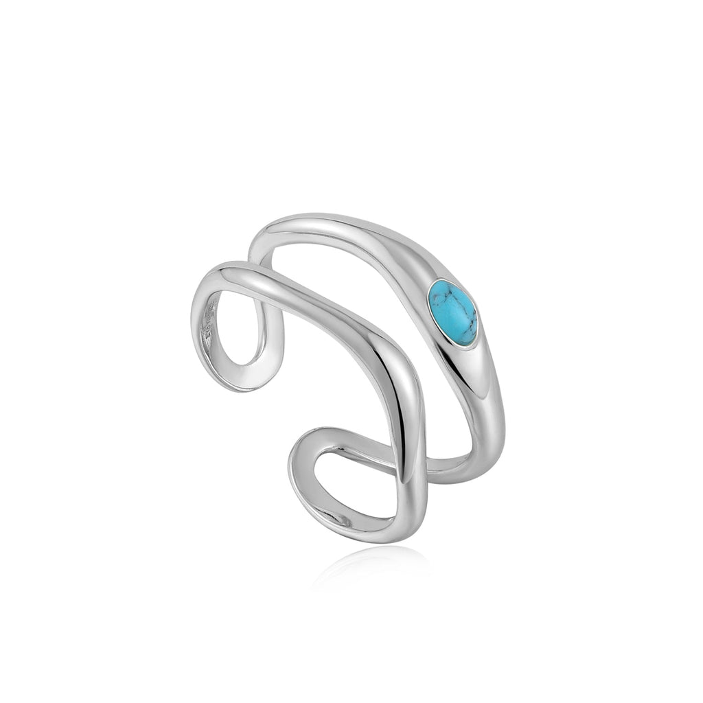 Ania Haie Silver Turquoise Wave Double Band Adjustable Ring Rings Ania Haie   