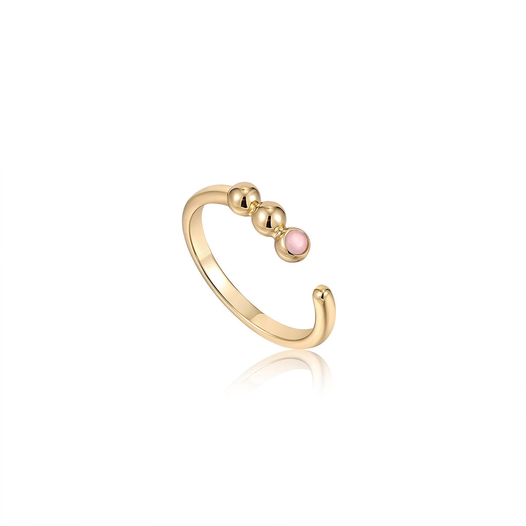 Ania Haie Gold Orb Rose Quartz Adjustable Ring Rings Ania Haie   