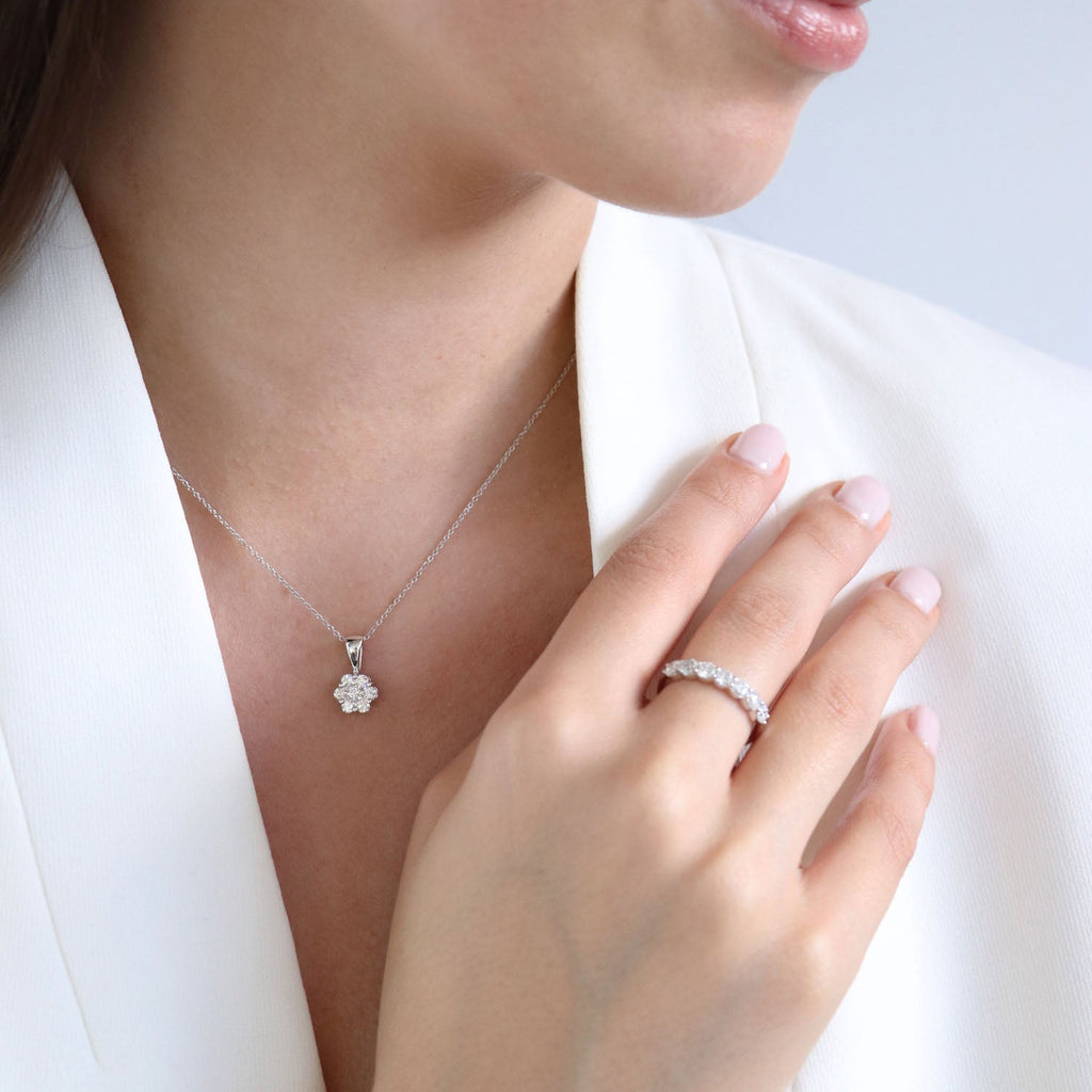 Cluster Diamond Pendant with 0.50ct Diamonds in 9K White Gold - RJ9WPCLUS50GH Pendant Boutique Diamond Jewellery   